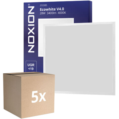 Lot 5x Noxion Panneau LED Ecowhite V4.0 28W 3400lm - 840 Blanc Froid  60x60cm - UGR 19 - Philips driver
