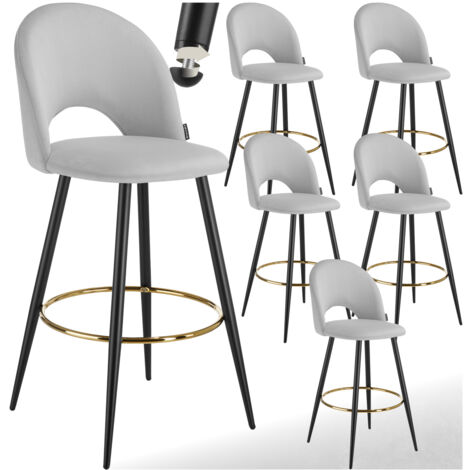 Lot 6 chaises de bar aspect velours rembourré gris clair