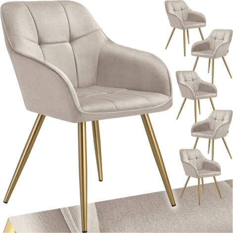 Lot 6 chaises de salle à manger avec aspect velours capitonné taupe/or