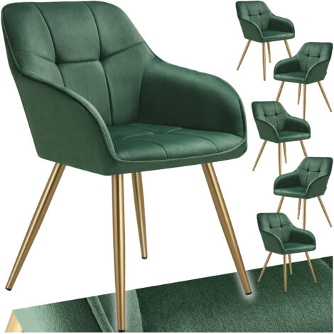 Lot 6 chaises de salle à manger avec aspect velours capitonné vert/or