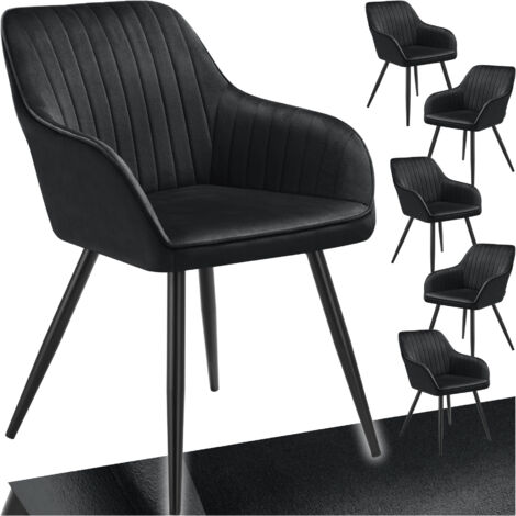 Tectake – Lot de 6 chaises de salle à manger en velours matelassées – Confort ergonomique – Dossier continu et accoudoirs intégrés – Dimensions 58x62x82cm