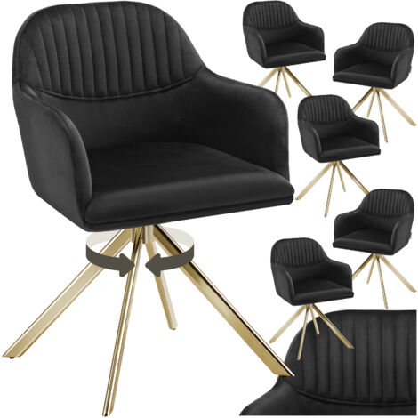 Lot 6 chaises pivotantes à 360° en velours avec rembourrage noir/or
