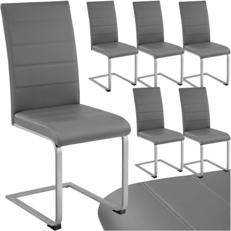 Tectake – Ensemble de 6 chaises scandinaves rembourrées en cuir synthétique gris – Piètement en acier – Hauteur d'assise 48 cm – Pour salle à manger et bureaux