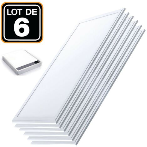 Lot 6 Dalles LED 40W 120x30 PMMA Blanc Froid 6000k + 6 Kits de pose en saillie