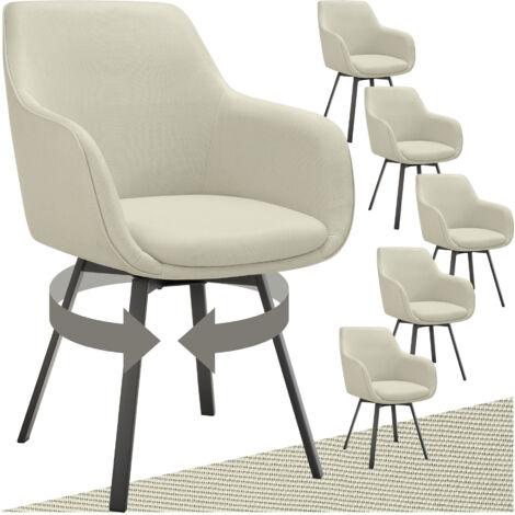 Tectake – Lot de 6 fauteuils pivotants rembourrés – Accoudoirs gris/beige – Hauteur d'assise 48 cm – Capacité de charge 120 kg – Pour bureau et salon