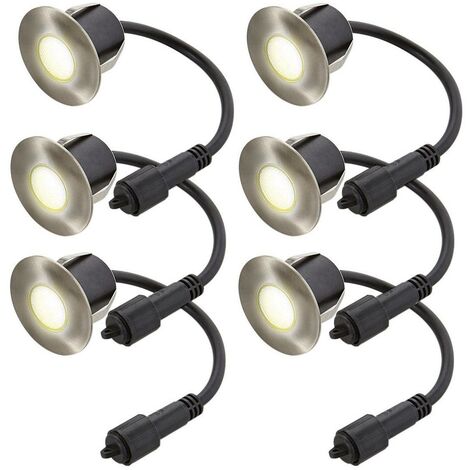 Lot 6 Mini Spot Inox à encastrer 5 Leds Blanc Chaud Ø4,5 CM IP67 Easy connect - 65406