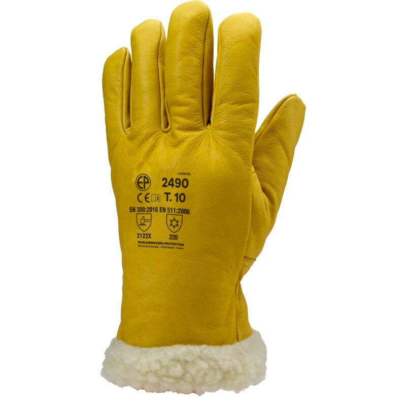 Coverguard - Lot de 6 - Gants eurowinter islande - Cuir de vachette pleine fleur jaune - Fourrure synthétique en polyamide Taille 6