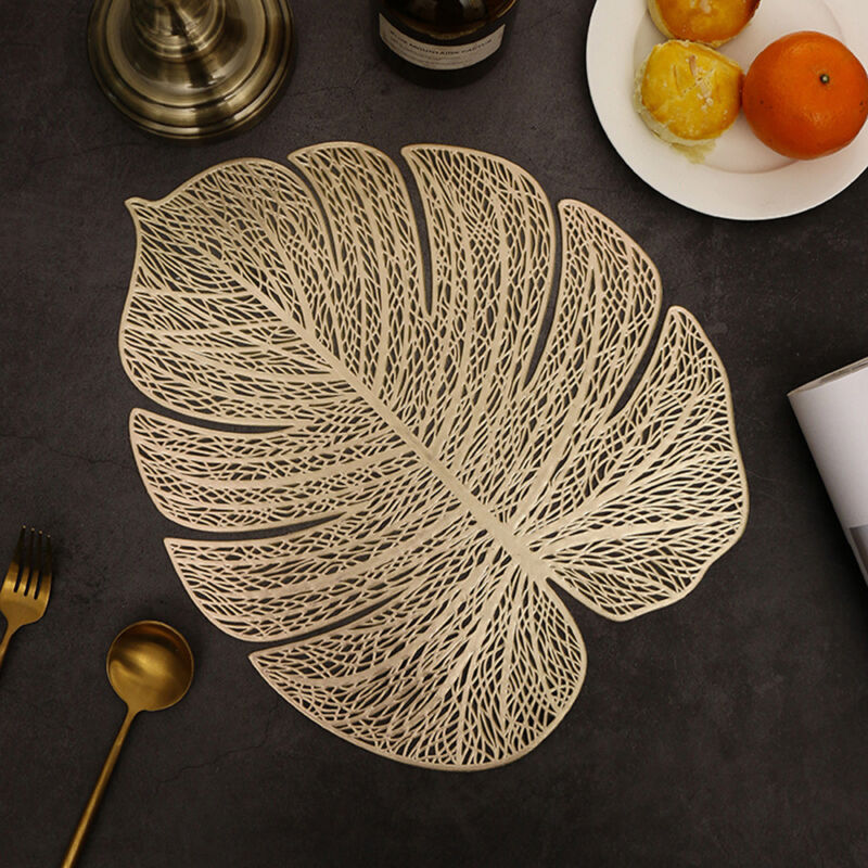 Lot 6 sets table feuilles ajourées dorés plastique lavables antidérapants