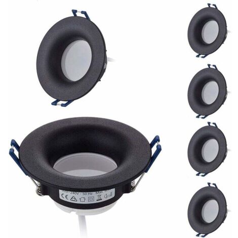 Lot 6 Spots LED Encastrables Complet Noir Rond avec Ampoules GU10 Module Blanc Chaud 3000K 5W 430lm eqv. 50W IP20 Dimmable, Spot encastrable Ø 68mm [Classe énergétique F]