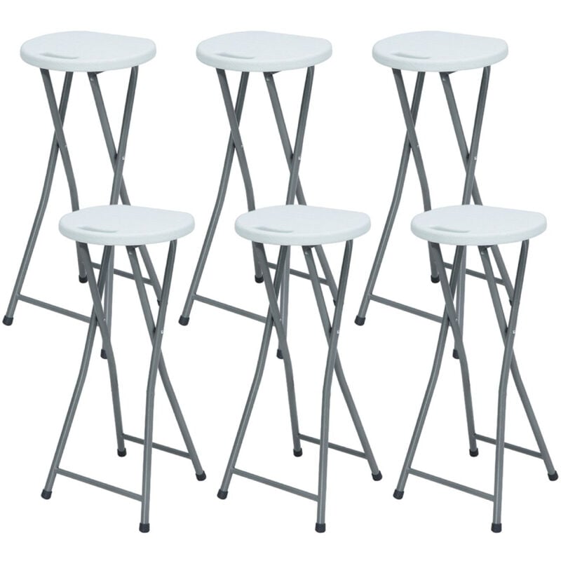 Lot 6 Tabourets Hauts Pliants Blanc 30x76cm Thinia Home
