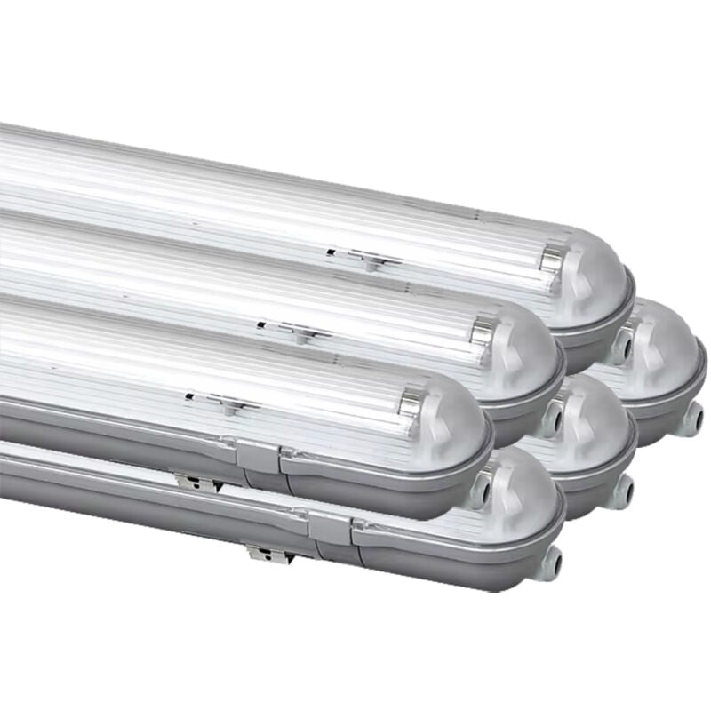 Lot 6 x Kit de Réglette étanche IP65 120cm avec tube led 18W 1800lm 6500K - garantie 2 ans