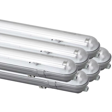 Lot 6 x Kit de Réglette étanche IP65 120cm avec tube LED 18W 1800lm 6500K - garantie 2 ans