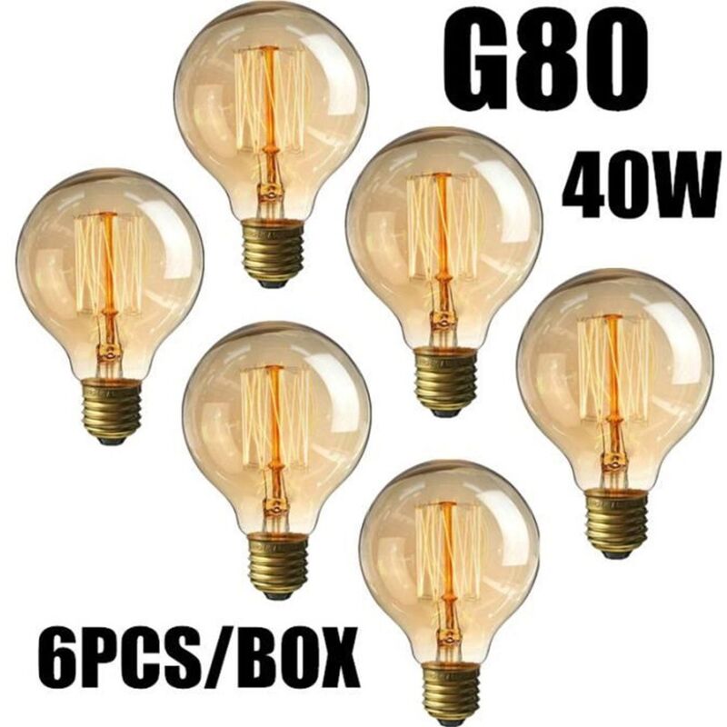 Lot 6Pcs 40W Ampoules E27 ampoule à Incandescence Vintage Edison G80 Blanc Chaud 220V