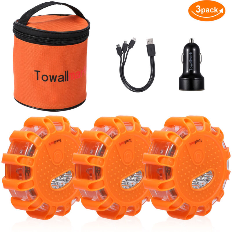 Lot a de 3 Éclairage routier LED Gyrophare Balise De Signalisation lumineuse LED Lampe d'Avertissement Clignotant Eclairage d'urgence Voiture