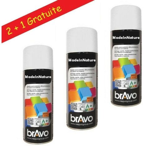Lot Aérosol Peinture, Bombe en Spray de 400 ml, Coloris Ral au choix, Mat - Lot de 3 - RAL 9010 Blanc.