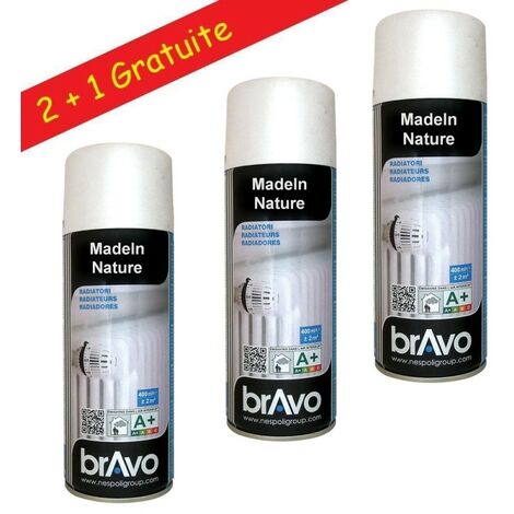 Lot Aérosol Peinture, Bombe en Spray de 400 ml, spécial Radiateurs - Radiateur Blanc Satin - Lot de 3.