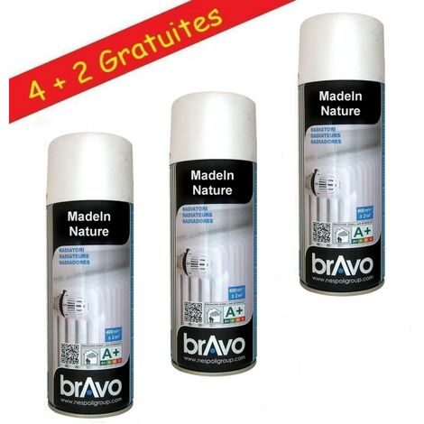 Lot Aérosol Peinture, Bombe en Spray de 400 ml, spécial Radiateurs - Radiateur Blanc Satin - Lot de 6.