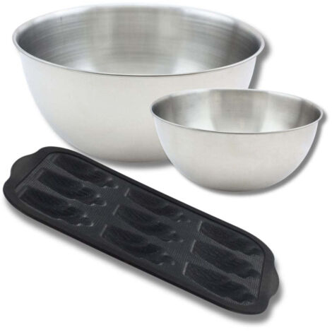 Lot avec 1 Moule 9 madeleines en fibre de verre, 1 spatule Zenker et 2 bols à mixer en inox Fackelmann