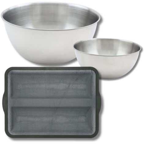 Lot avec 1 Moule à baguette en silicone fibre de verre, 1 spatule Zenker et 2 bols à mixer en inox Fackelmann