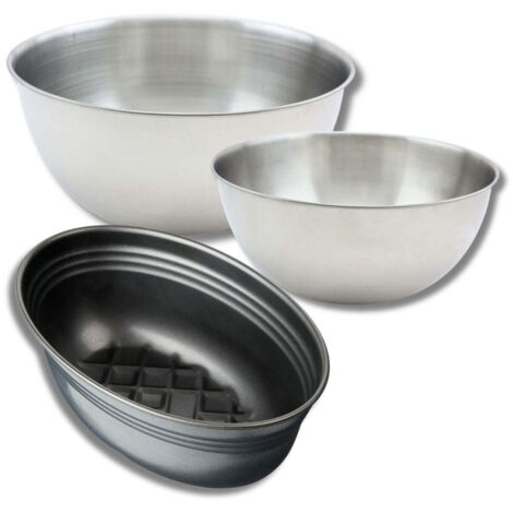 Lot avec 1 moule à pain 26 cm, 1 spatule Zenker et 2 bols à mixer en inox Fackelmann