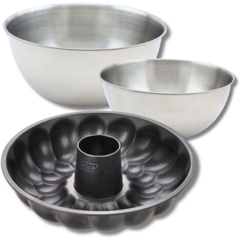 Lot avec 1 moule à pain cheminée, 1 spatule Zenker et 2 bols à mixer en inox Fackelmann