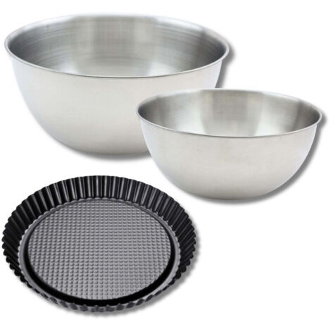 Lot avec 1 moule à tarte renversée 28 cm, 1 spatule Zenker et 2 bols à mixer en inox Fackelmann