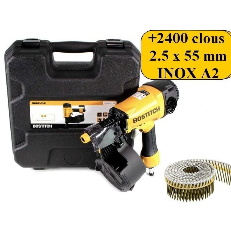 Lot bardage Bostitch N66C-2-E cloueur + 2450 clous 2.5 x 55mm inox A2