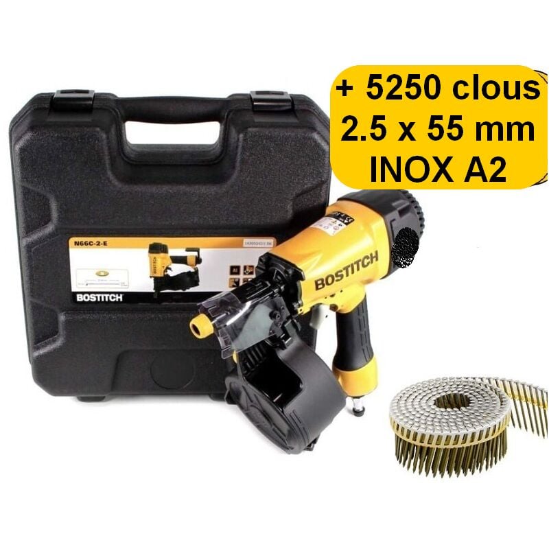Lot bardage Bostitch N66C-2-E cloueur + 5250 clous inox 2.5x55mm A2 liaison pvc