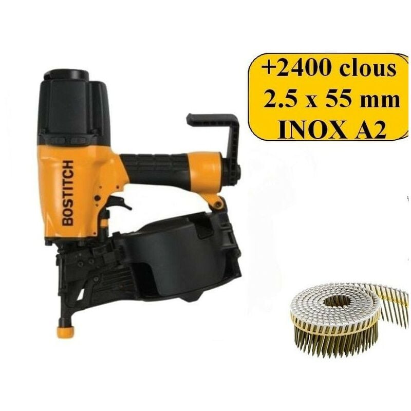 Lot bardage Bostitch N75C-2-E cloueur + 2450 clous 2.5 x 55mm inox A2