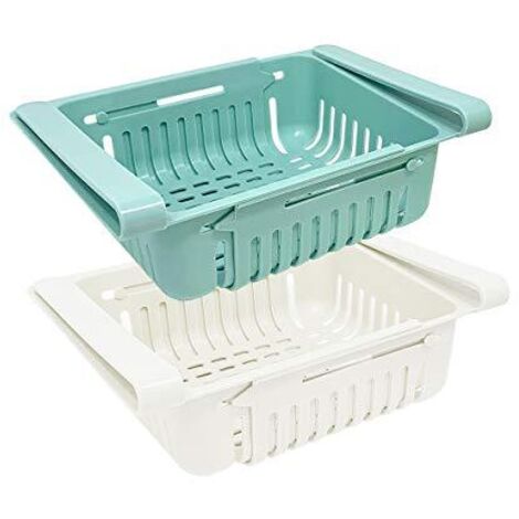 Lot Boite De Rangement et Organisation De Cuisine Frigo, Organisateur De Tiroir Rétractable Pour Réfrigérateur Frigo, Bleu Blanc Rose Et Beige Couleurs (Lot de 2)