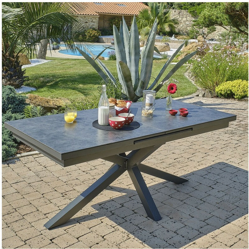 Table de jardin extensible Caicos 180/240 x 90 cm - Dimensions table: 180/240 x 90 x 77 cm, 8 fauteuils, 2 chaises