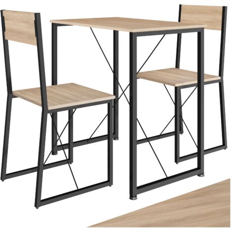 Tectake – Ensemble table et chaises 3 pièces – Table 80x50x77 cm en bois et acier – 2 chaises 120 kg – Style industriel moderne