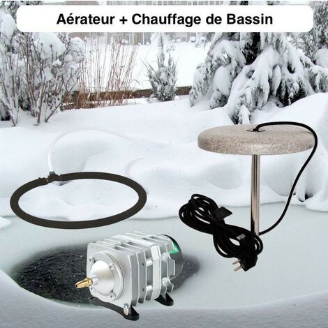 Lot Chauffage Bassin 150W + Set Aération Pompe 8400 l/h 1 diffuseur poreux 50 cm