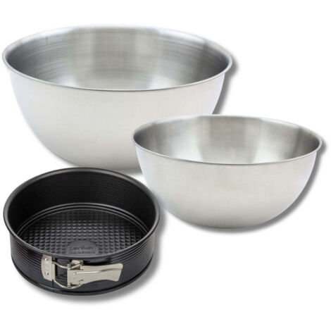Lot comprenant 1 Moule à manqué, 1 spatule Zenker et 2 bols à mixer en inox Fackelmann