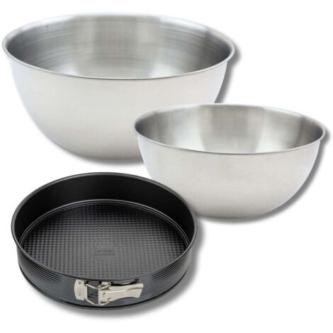 Lot comprenant 1 Moule à manqué 24 cm, 1 spatule Zenker et 2 bols à mixer en inox Fackelmann