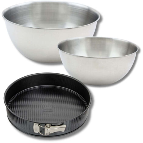 Lot comprenant 1 Moule à manqué 28 cm, 1 spatule Zenker et 2 bols à mixer en inox Fackelmann