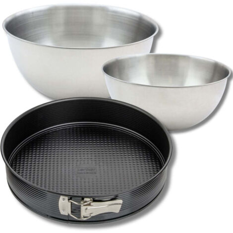 Lot comprenant 1 Moule à manqué 30 cm, 1 spatule Zenker et 2 bols à mixer en inox Fackelmann