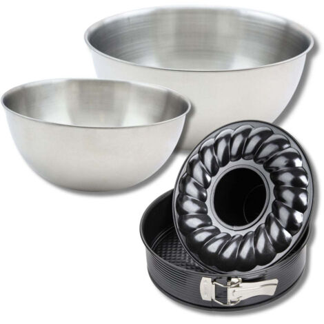 Lot comprenant 1 Moule à manqué et à savarin 26 cm, 1 spatule Zenker et 2 bols à mixer en inox Fackelmann