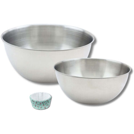 Lot comprenant 50 moules à muffins papier vintage, 1 spatule Zenker et 2 bols à mixer en inox Fackelmann