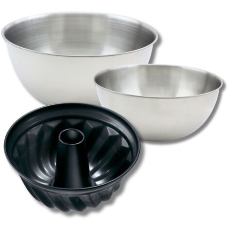 Lot comprenant avec 1 moule à kouglof 25 cm, 1 spatule Zenker et 2 bols à mixer en inox Fackelmann