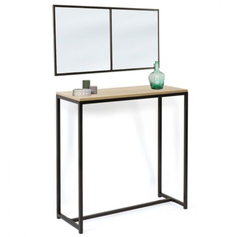 Lot console DETROIT avec miroir 2 bandes design industriel - Naturel