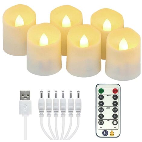Lot d 6pcs Bougies Chauffe Plat LED Rechargeables, Fausse Bougie à LED Flamme Vacillante avec Télécommande et Fonction Minuterie, Bougies Electriques