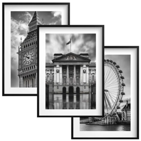 Lot d'affiches murales noir et blanc avec cadre pour salon, bureau, Londres
