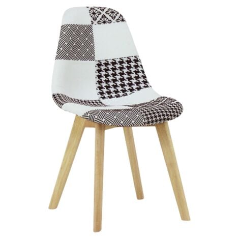 PN HOME Chaise Scandinave en Tissu Patchwork - Coloris Noir & Blanc - Salle à Manger, Cuisine, Bureau - Noir & Blanc