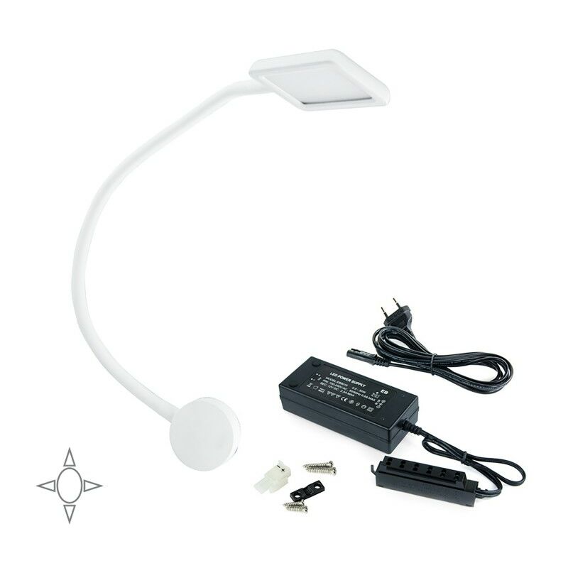 Lot de 1 applique carré Kuma à col de cygne flexible avec 2 ports USB en couleur blanc et convertisseur de 30W - Emuca