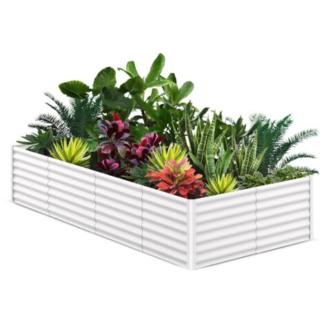 Lot de 1 bac à fleurs en acier, jardinières rectangulaires extensionérieures, gants inclus, fond ouvert, Blanc, 24012060 cm