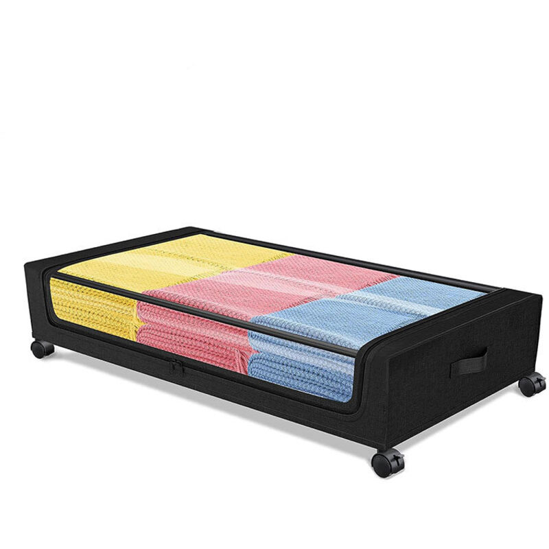 Lot de 1 bac de rangement sous le lit avec couvercle transparent, bacs de rangement sous le lit de 35 L, tiroir en métal roulant sous le lit (noir)