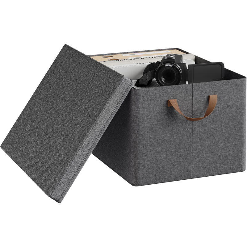 Woltu - Lot de 1 Boîte de Rangement 43x33x26 cm, avec Couvercle, Coffre de Rangement en Tissu non Tissé, Pliable, Gris