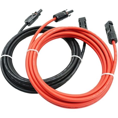 Lot de 1 Câble d'extension pour panneau solaire - 1 m 10 AWG (6 mm²), faisceau de câblage adaptateur avec connecteur, câble électrique en cuivre étamé - Rouge + noir (6 mm²/2m)