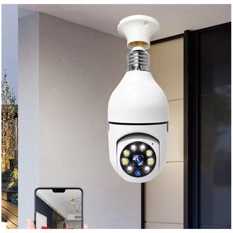 Lot de 1 caméras de sécurité sans fil WiFi avec ampoule, caméra de sécurité dôme hd avec vision nocturne, prise murale extérieure 1080p, port